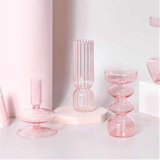 Jelly Pink Glass Candle Holders