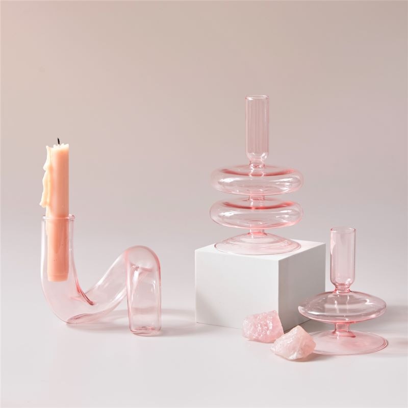 Jelly Pink Glass Candle Holders