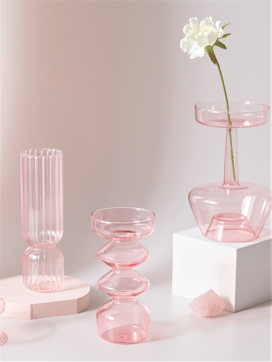 Jelly Pink Glass Candle Holders