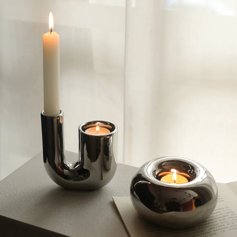 Luxury Electroplating Ceramic Candlestick