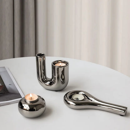 Luxury Electroplating Ceramic Candlestick