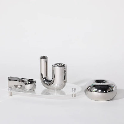 Luxury Electroplating Ceramic Candlestick