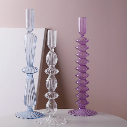 Macaroon Glass Ripple Candle Holders