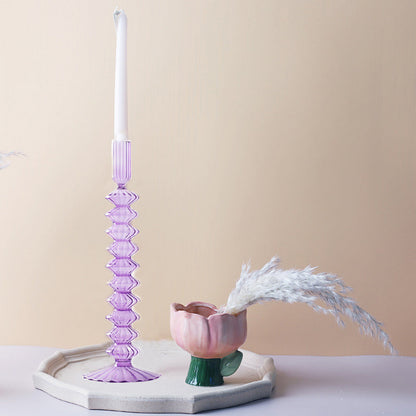 Macaroon Glass Ripple Candle Holders