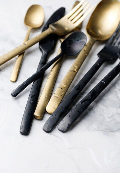 Onyx Black & Gold Stainless Steel Flatware Set