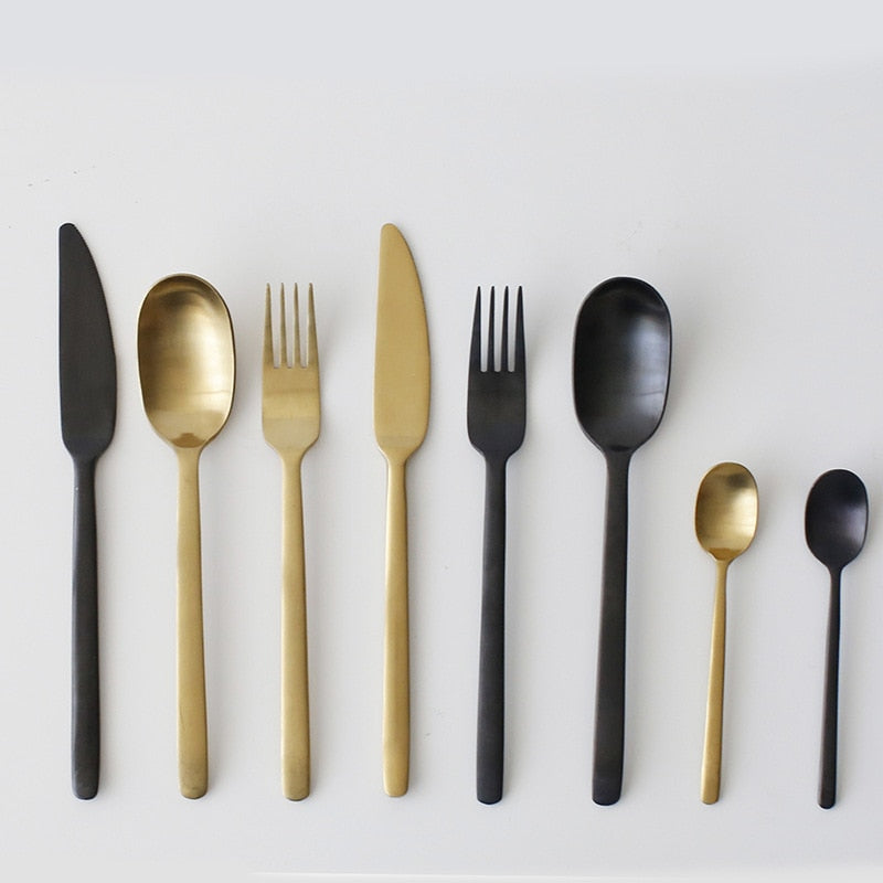 Onyx Black & Gold Stainless Steel Flatware Set