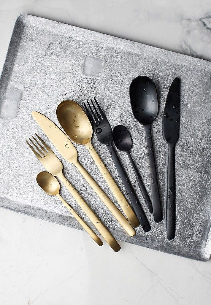 Onyx Black & Gold Stainless Steel Flatware Set