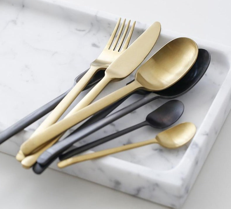Onyx Black & Gold Stainless Steel Flatware Set