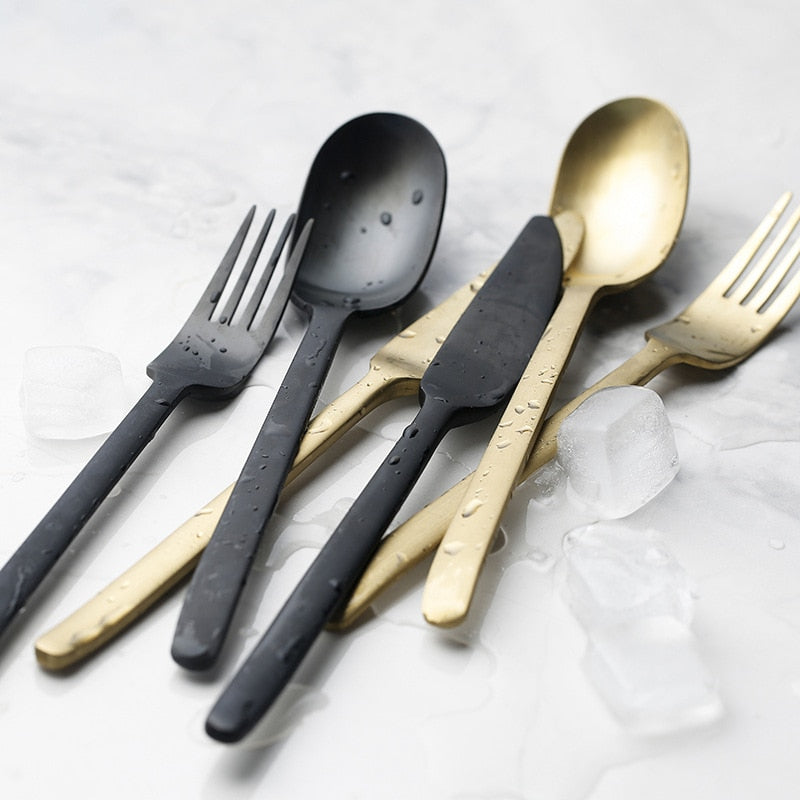 Onyx Black & Gold Stainless Steel Flatware Set