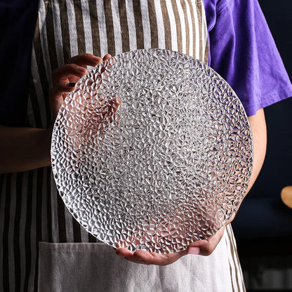 Rain-drop Embossed Glass Dinner Plates