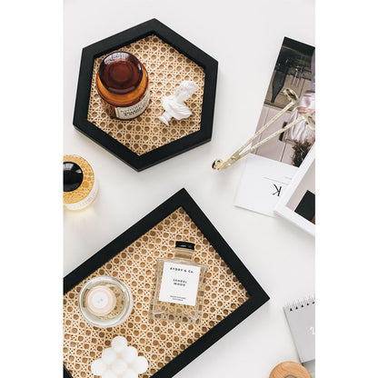 Rattan Cane and Wood Frame Decorative Tray