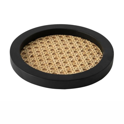 Rattan Cane and Wood Frame Decorative Tray