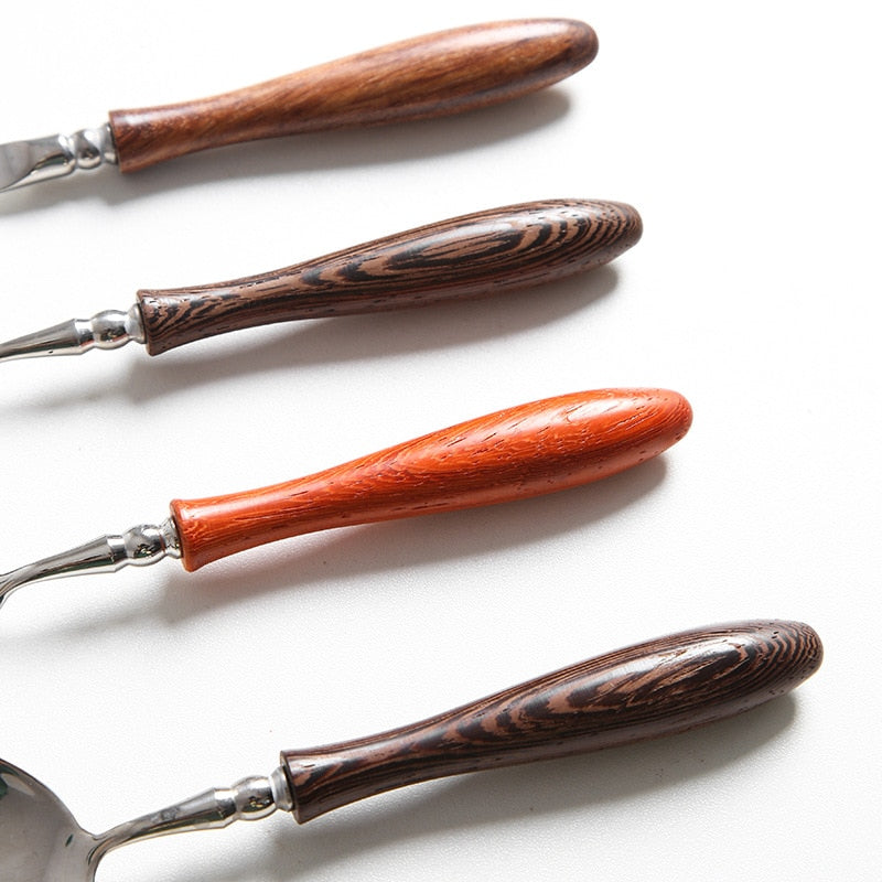 Retro Swirl Wood Flatware 4 Pc Set