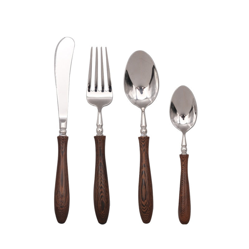 Retro Swirl Wood Flatware 4 Pc Set