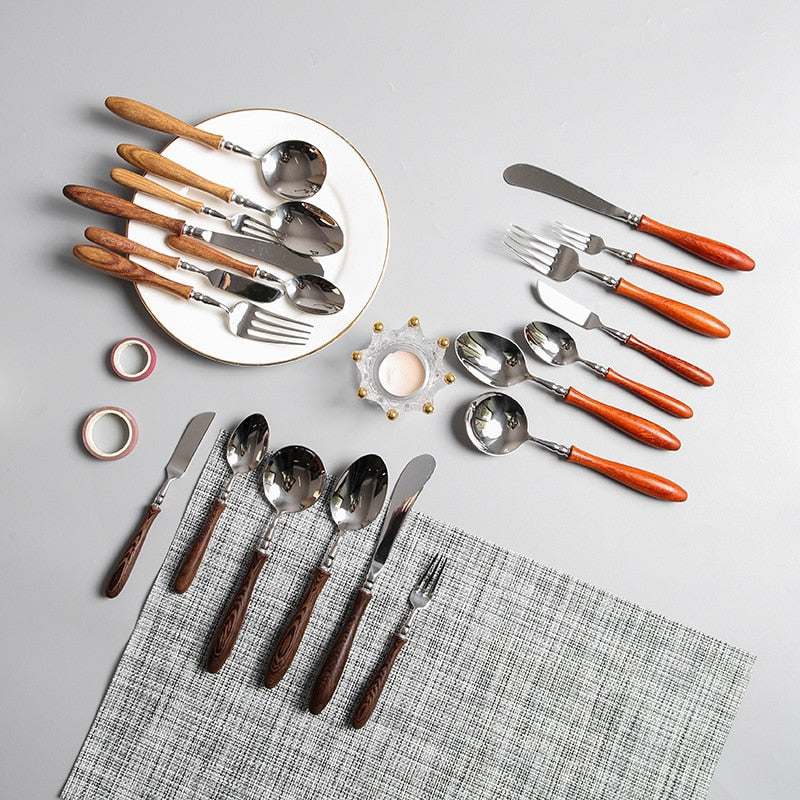 Retro Swirl Wood Flatware 4 Pc Set