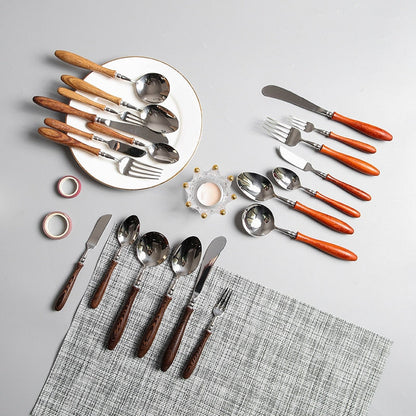 Retro Swirl Wood Flatware 4 Pc Set