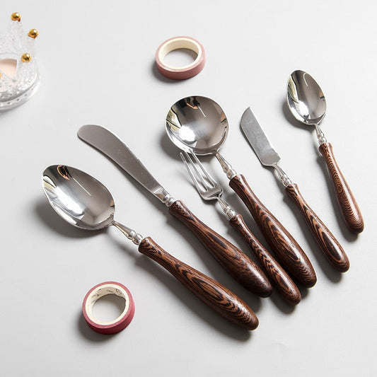 Retro Swirl Wood Flatware 4 Pc Set