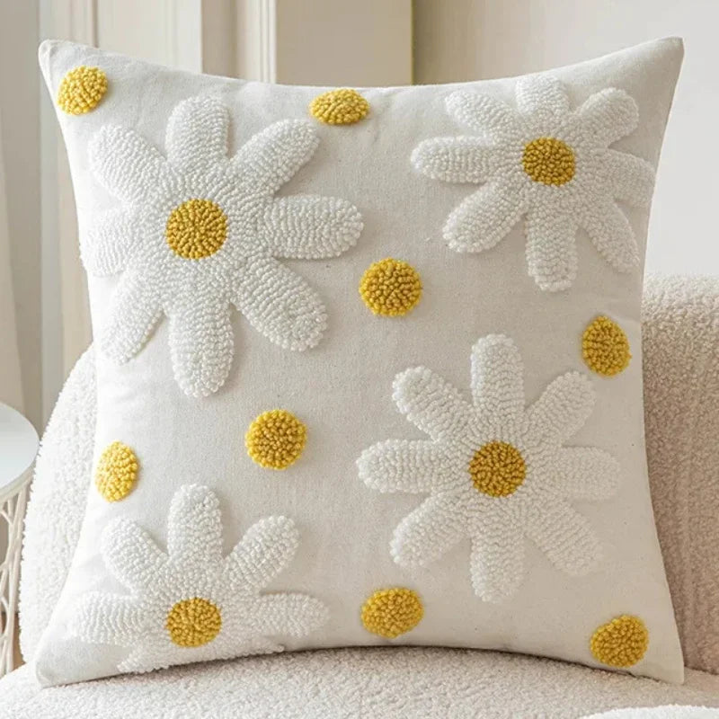 Sweet Daisy Embroidered Pillow