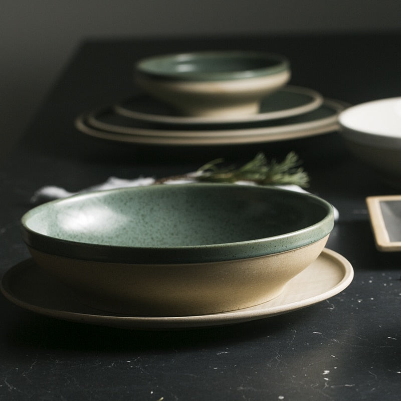 Vintage Jade Ceramic Dinner Plate and Bowl