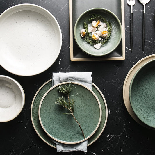 Vintage Jade Ceramic Dinner Plate and Bowl