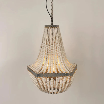 Wooden Bead Cascade Pendant Lamp