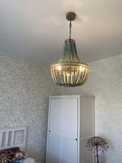 Wooden Bead Cascade Pendant Lamp