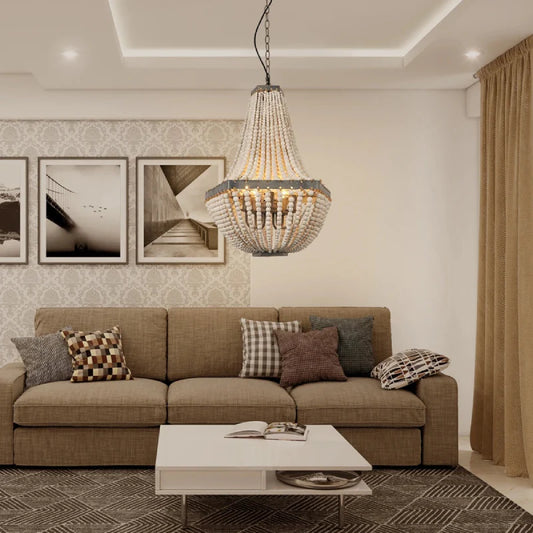 Wooden Bead Cascade Pendant Lamp