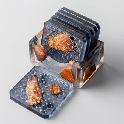 Wood & Colored Resin Coasters 6pc Set