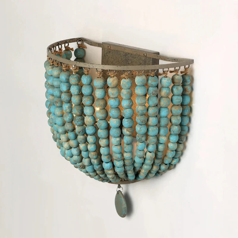 Wooden Bead Cascade Wall Lamp
