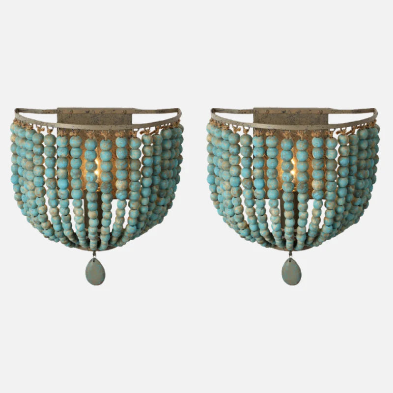 Wooden Bead Cascade Wall Lamp
