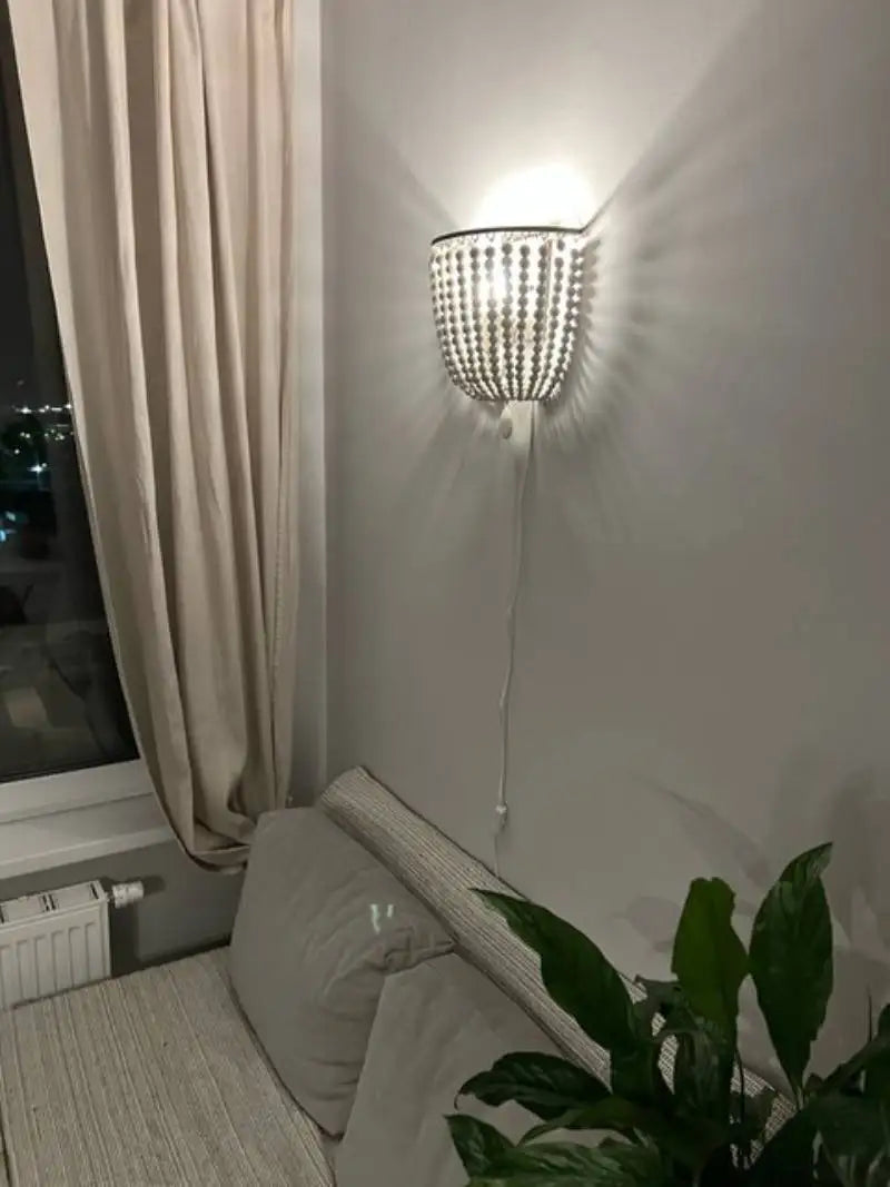 Wooden Bead Cascade Wall Lamp