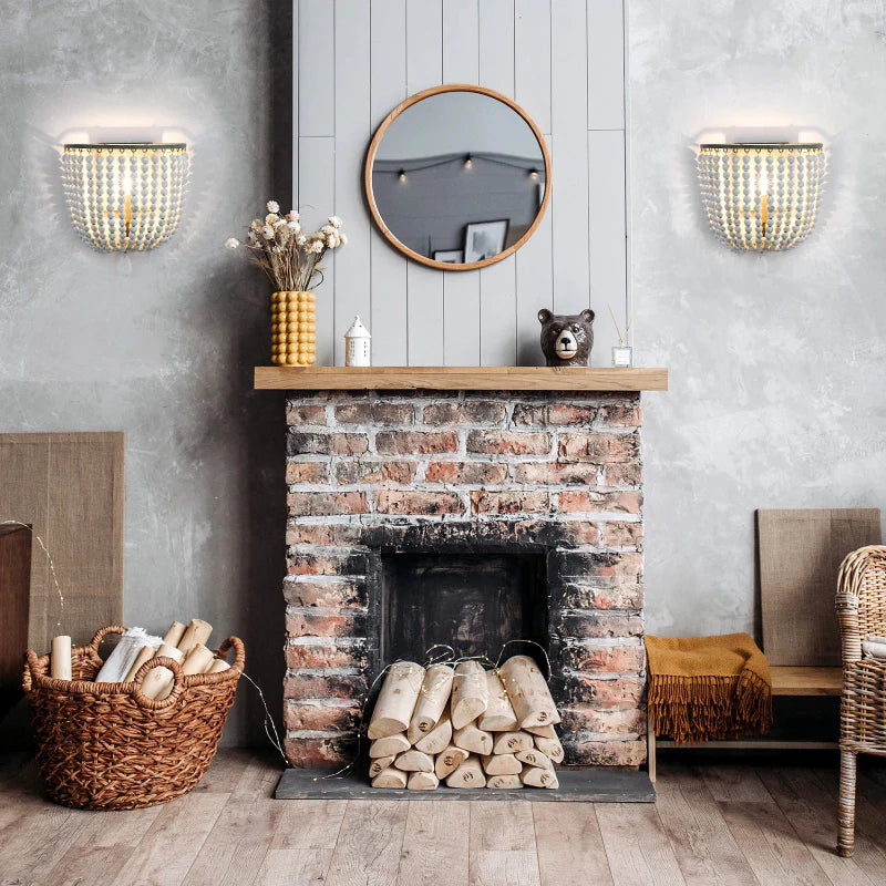 Wooden Bead Cascade Wall Lamp
