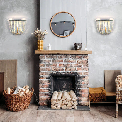 Wooden Bead Cascade Wall Lamp
