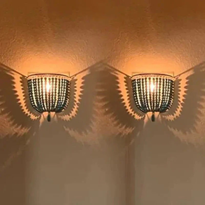 Wooden Bead Cascade Wall Lamp