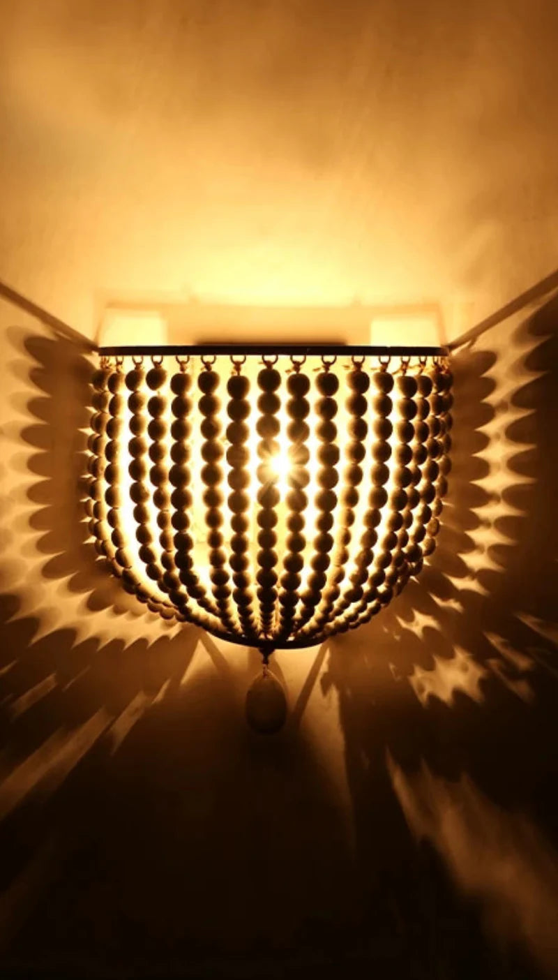 Wooden Bead Cascade Wall Lamp