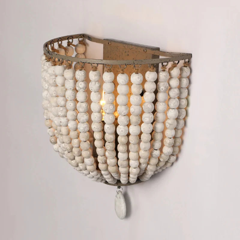 Wooden Bead Cascade Wall Lamp