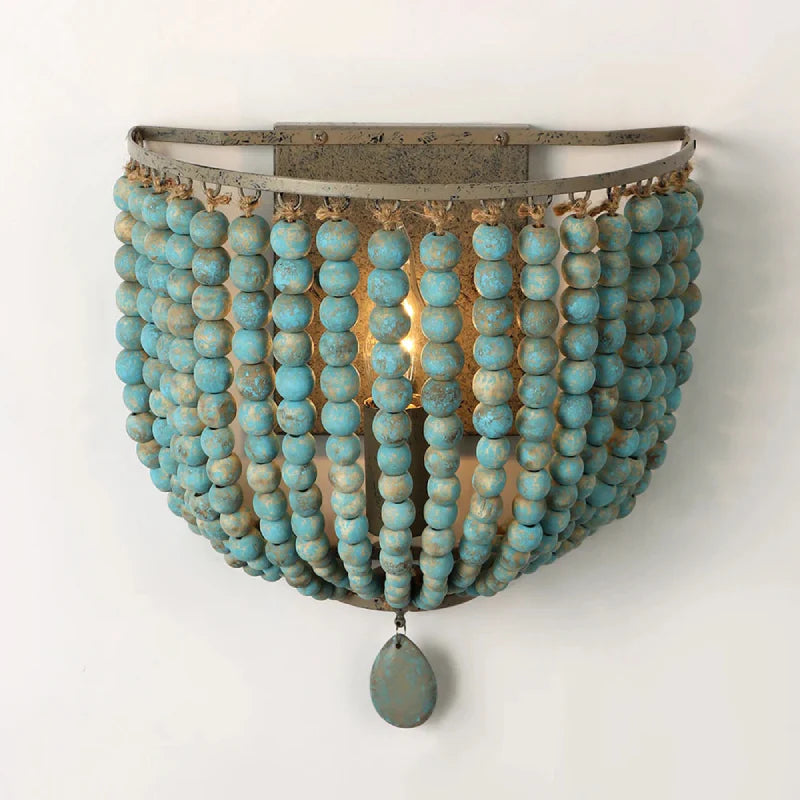 Wooden Bead Cascade Wall Lamp