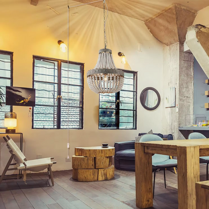 Wooden Bead Cascade Pendant Lamp