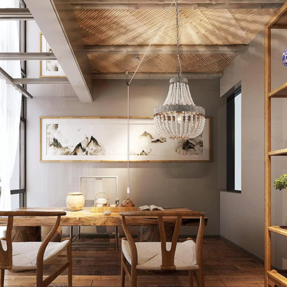 Wooden Bead Cascade Pendant Lamp